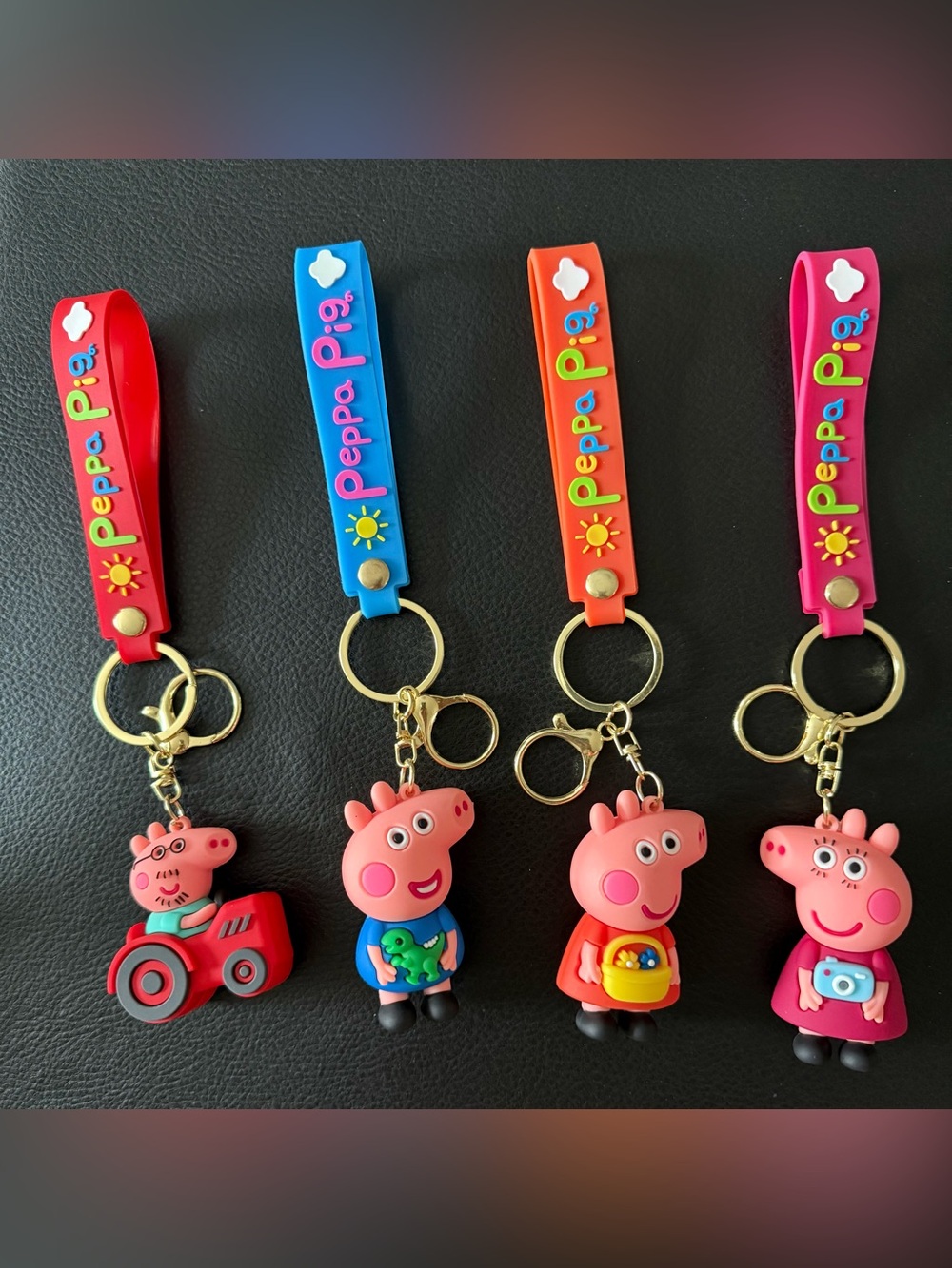 Peppa Pig Keychain Set with Blue, Orange, Red & Pink Straps